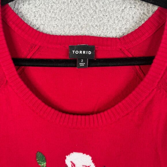 Torrid  Christmas Sweater Womens 2 Red Knit Pullover Skeleton Sequin Lights Plus - Picture 4 of 8